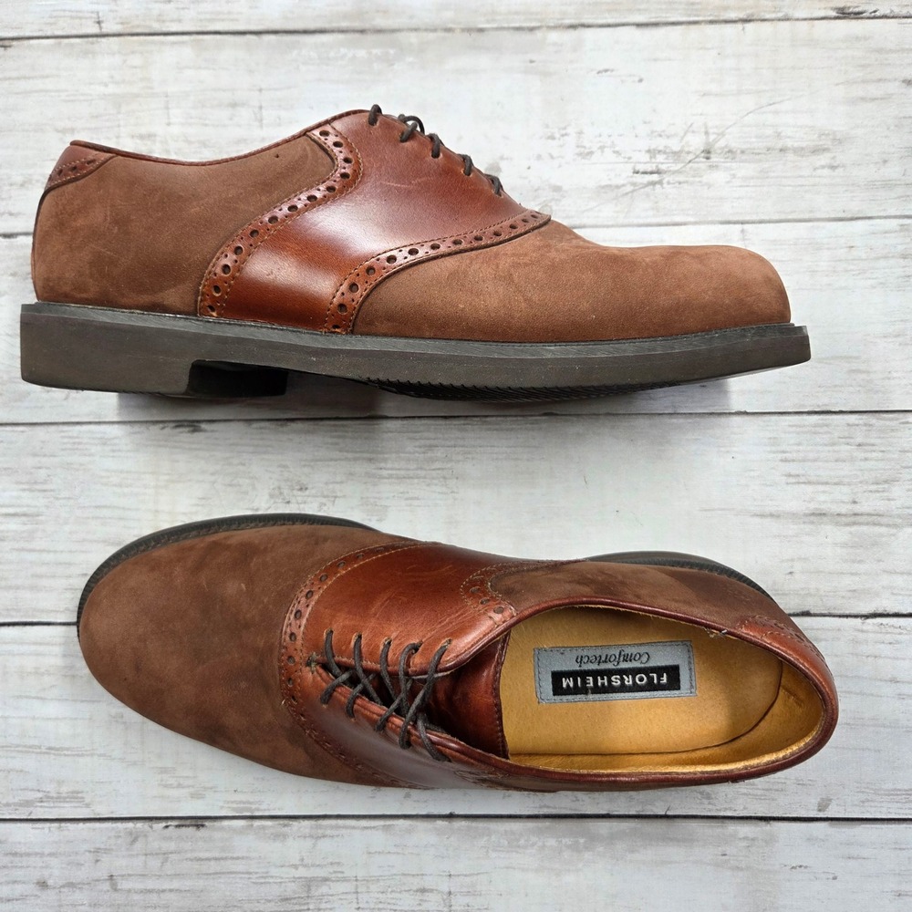 Florsheim Oxford Mens 10 D Brown Comfortech 70367 Saddle Shoes Leather Suede